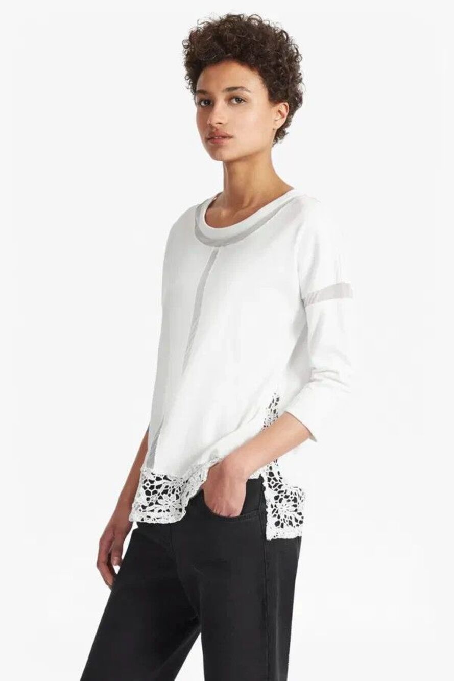 French Connection Noland Mesh Panelled Lace Top Small Boho Cottagecore